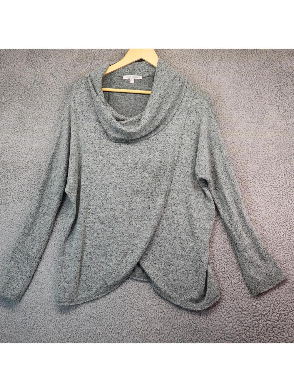 Green Envelope Marled Surplice Front Tulip Hem Sweater M